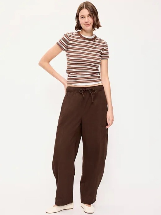 Pants - Old Navy Mid-Rise Barrel-Leg Utility Pants Baggy Skater Espresso NWT Small Tall